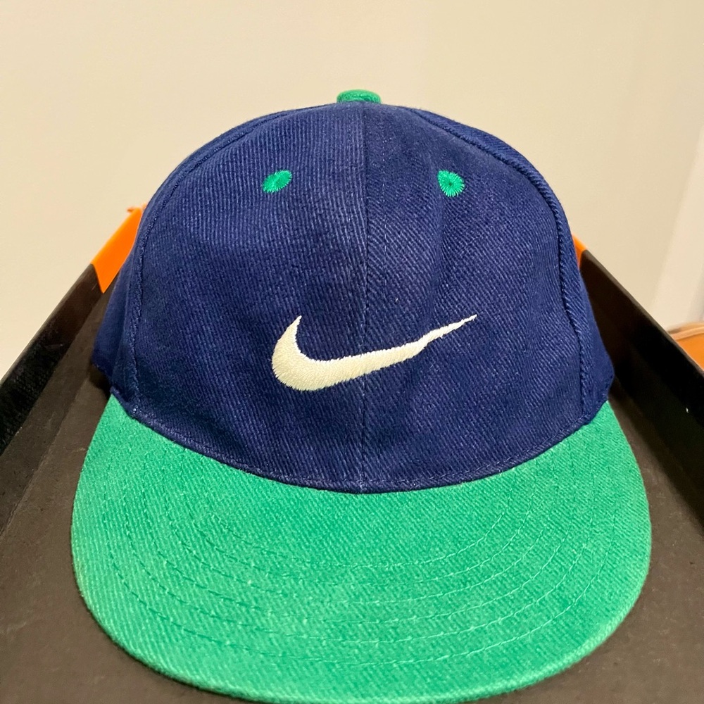 Nike Navy Crown with Green Brim and White Swoosh Hat
